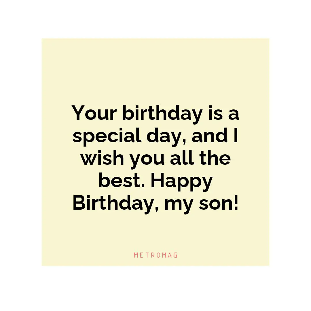 Your birthday is a special day, and I wish you all the best. Happy Birthday, my son!