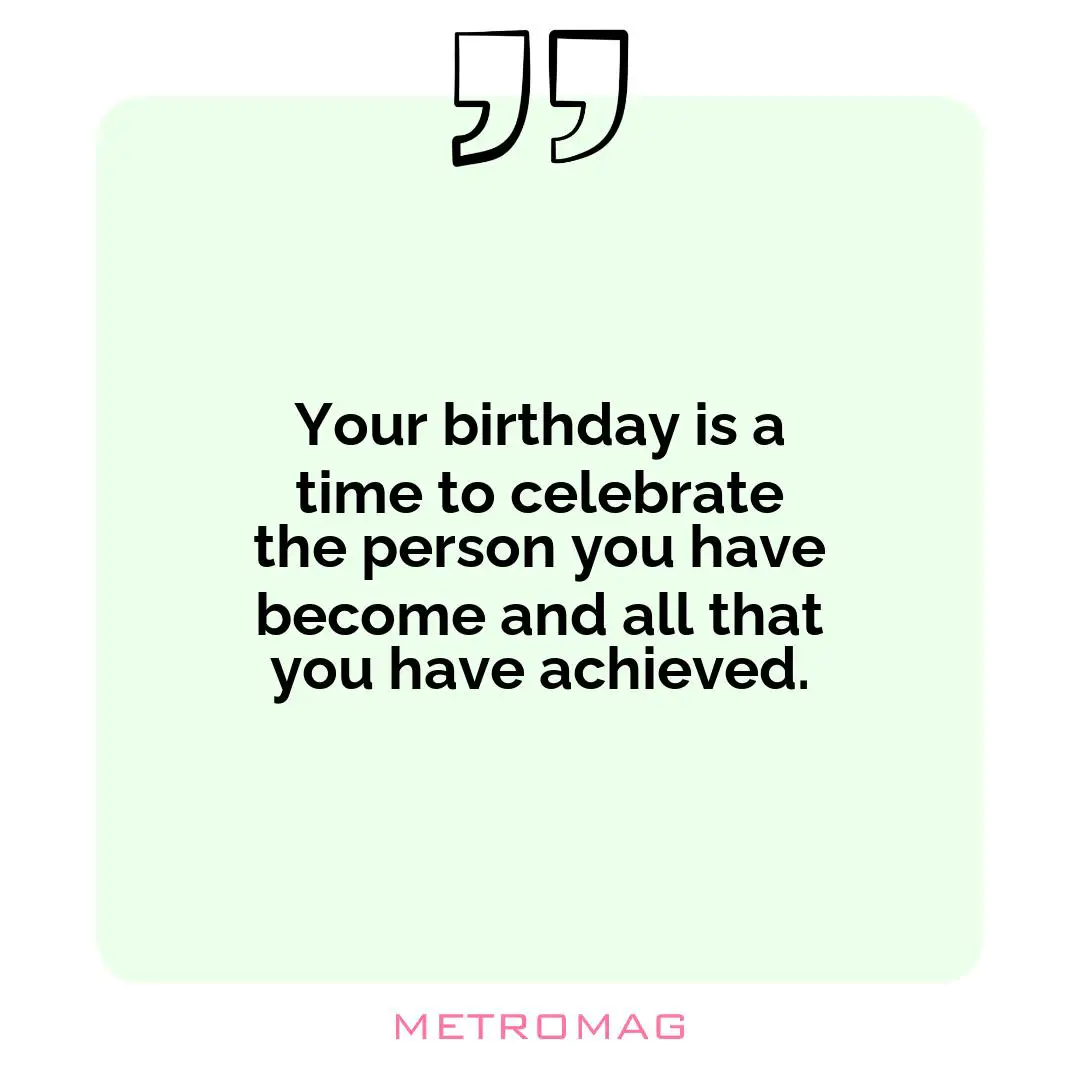 Your birthday is a time to celebrate the person you have become and all that you have achieved.
