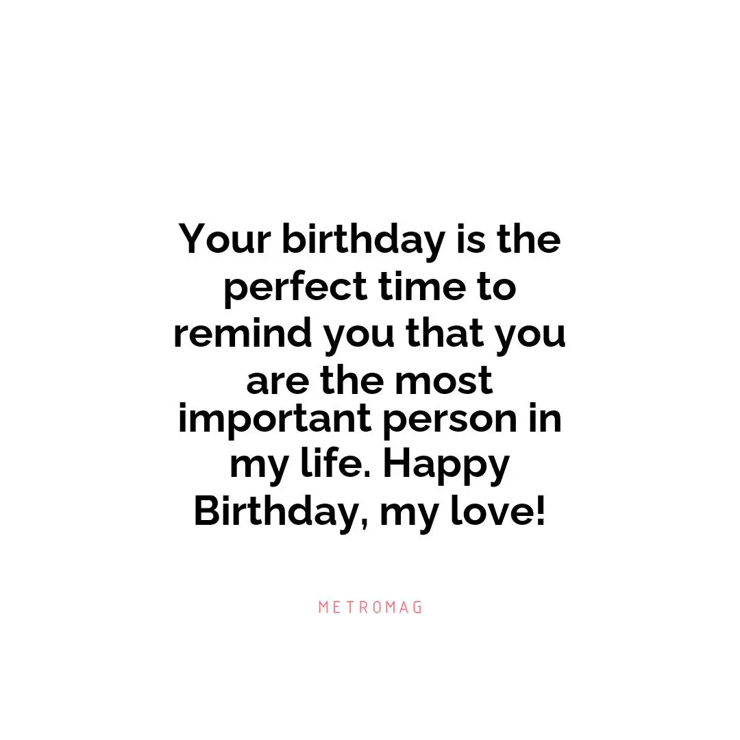 Your birthday is the perfect time to remind you that you are the most important person in my life. Happy Birthday, my love!