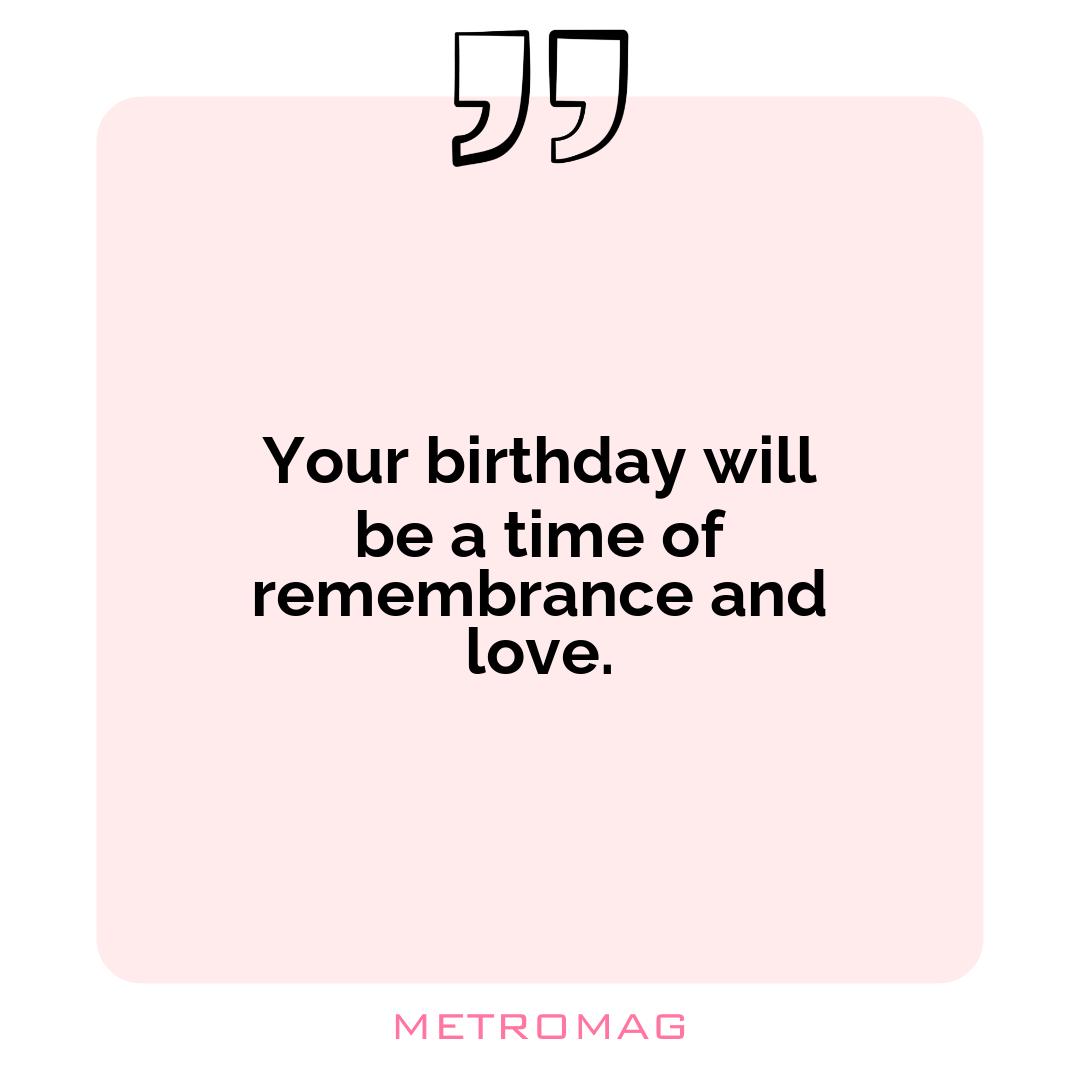 Your birthday will be a time of remembrance and love.