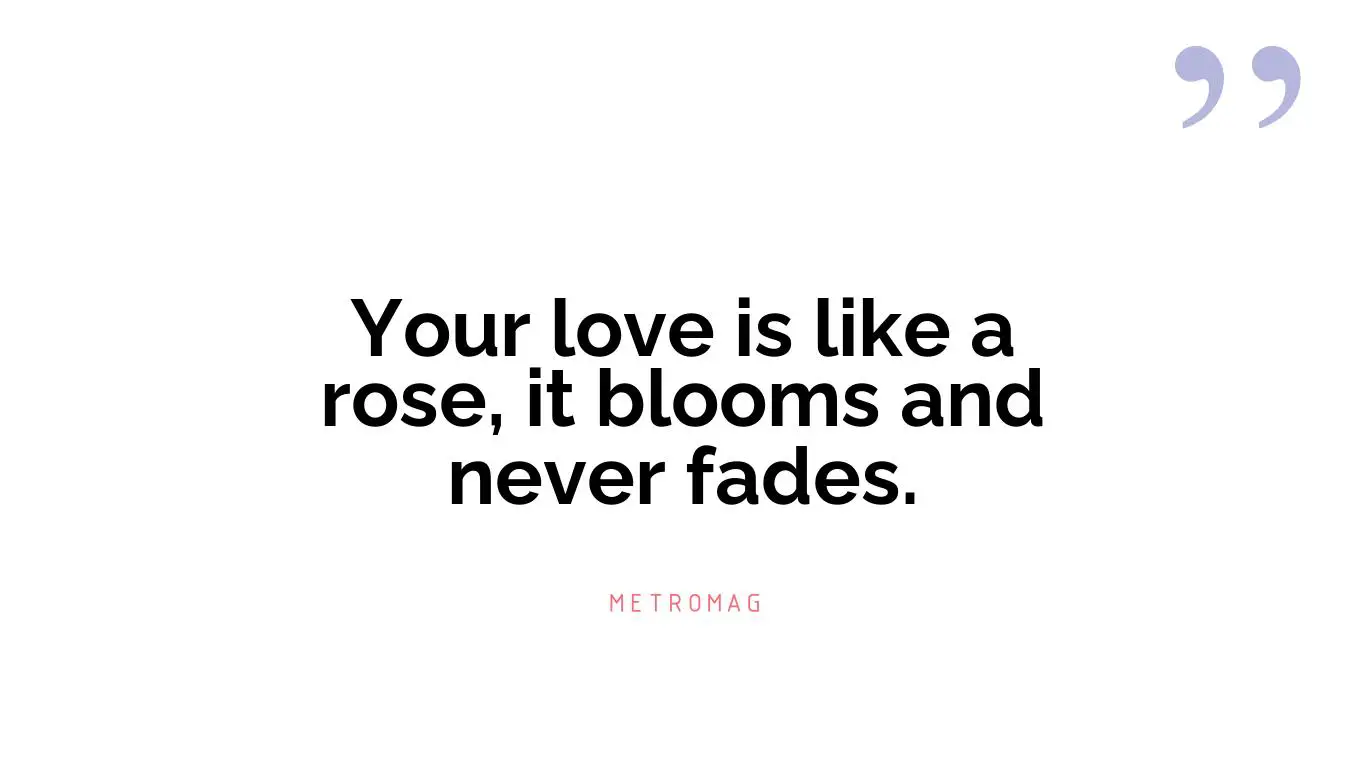Your love is like a rose, it blooms and never fades.