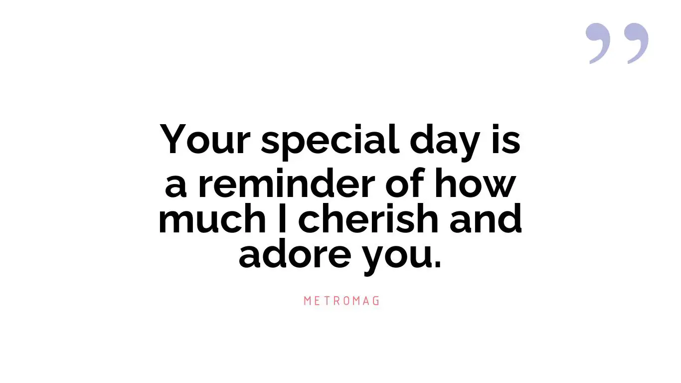 Your special day is a reminder of how much I cherish and adore you.