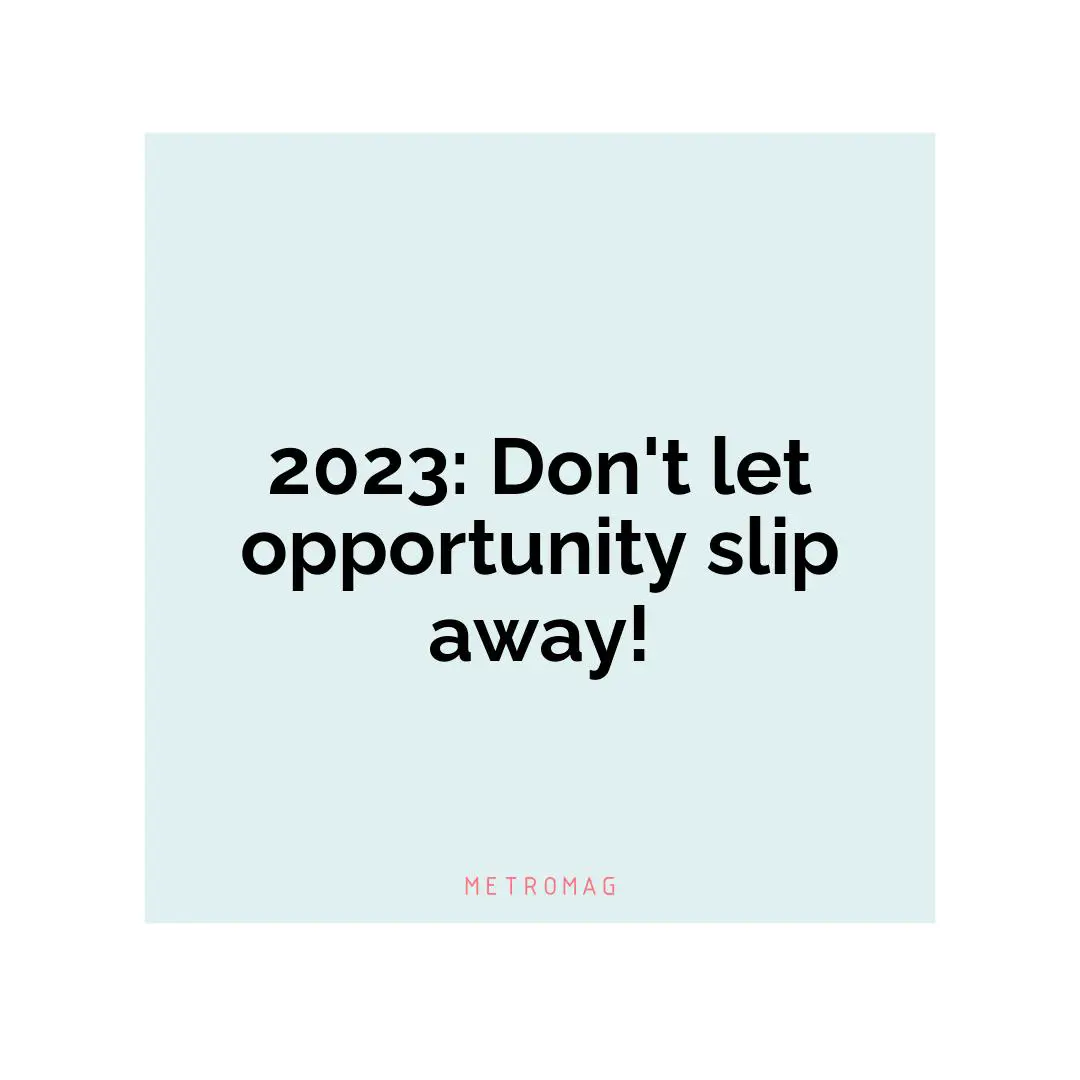 2023: Don't let opportunity slip away!