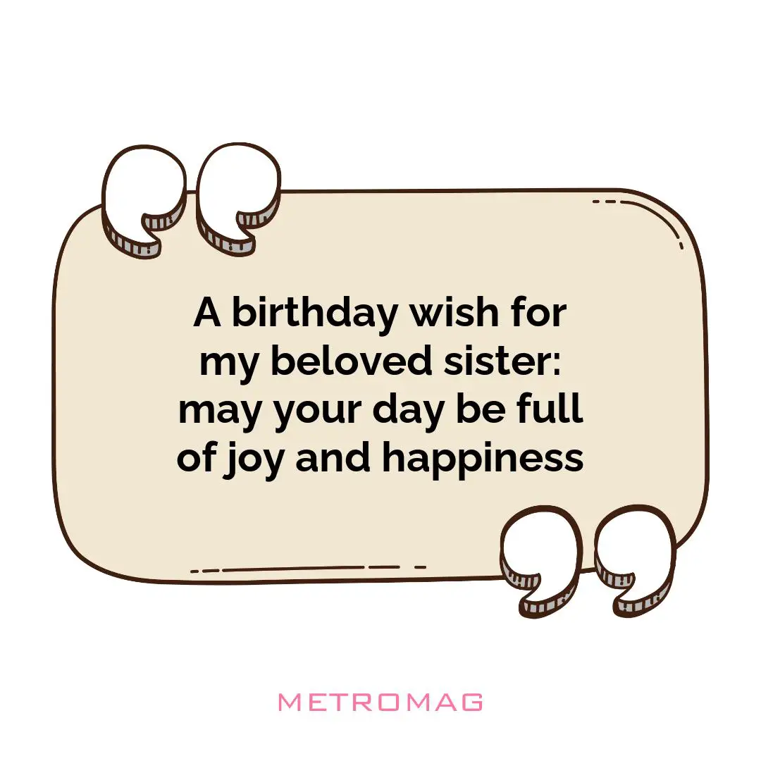 A birthday wish for my beloved sister: may your day be full of joy and happiness