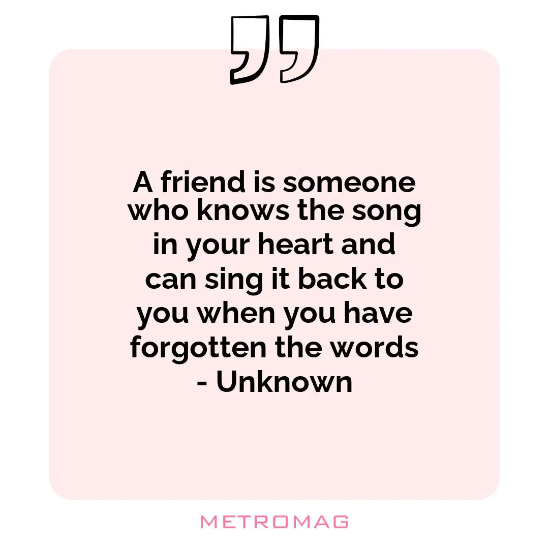 A friend is someone who knows the song in your heart and can sing it back to you when you have forgotten the words - Unknown