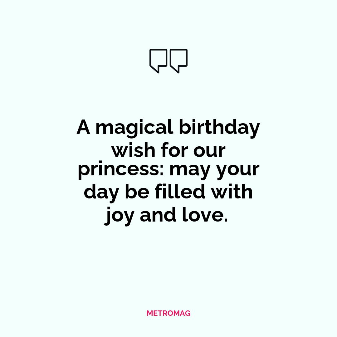 A magical birthday wish for our princess: may your day be filled with joy and love.