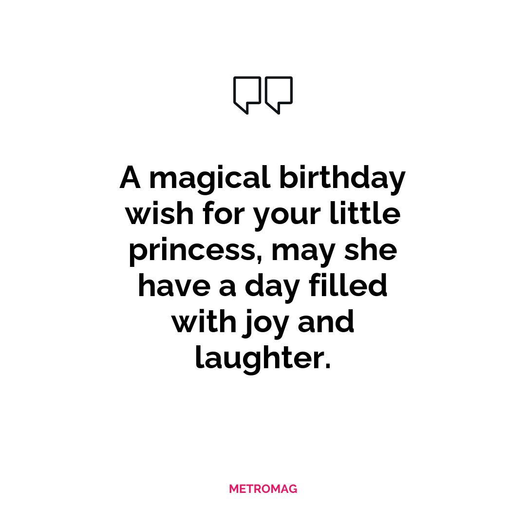 A magical birthday wish for your little princess, may she have a day filled with joy and laughter.