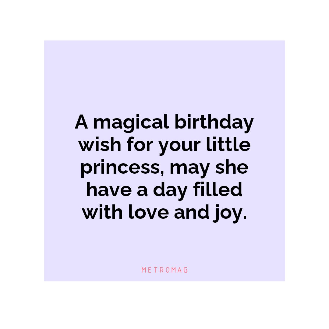 A magical birthday wish for your little princess, may she have a day filled with love and joy.