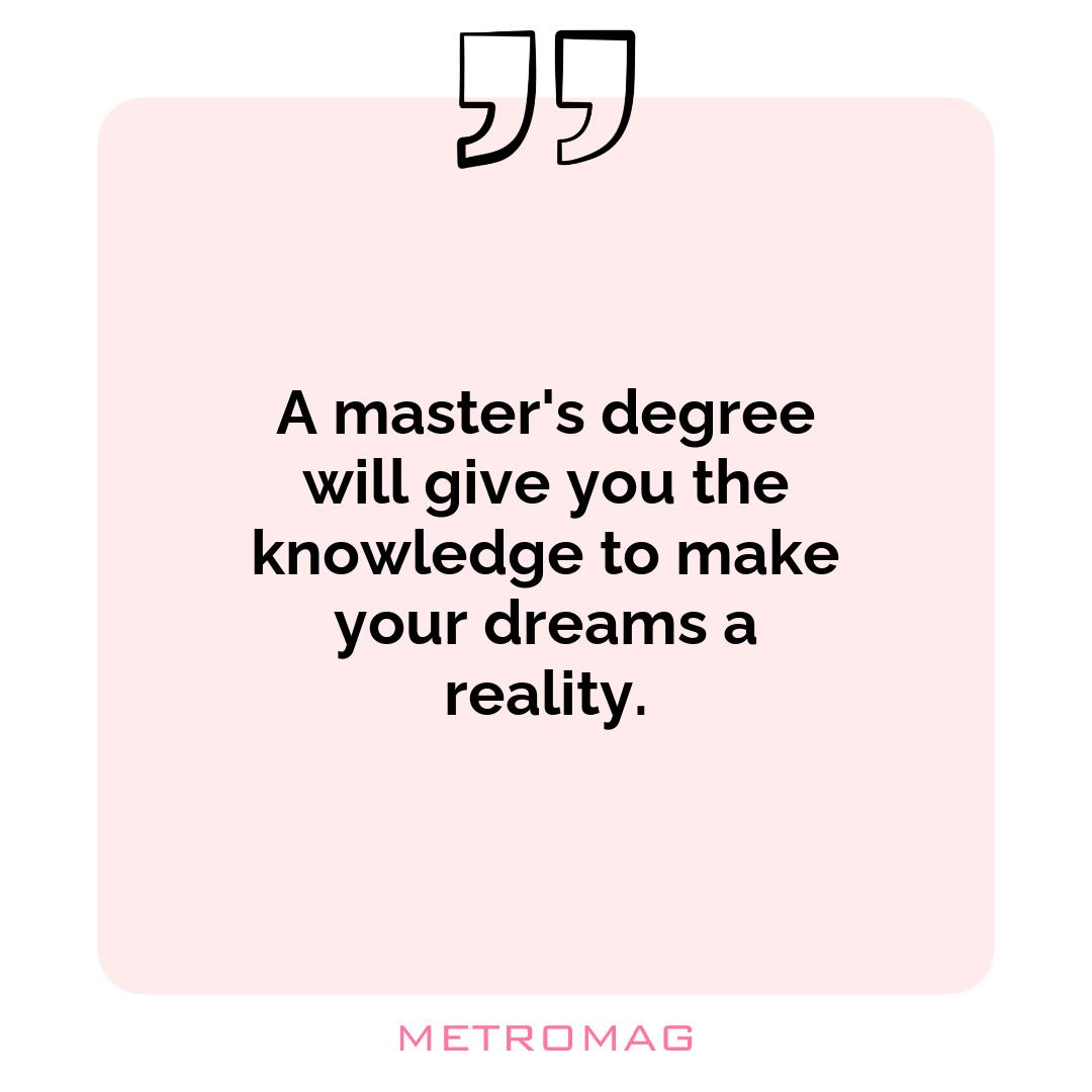 A master's degree will give you the knowledge to make your dreams a reality.