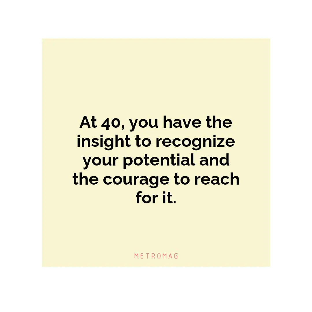 At 40, you have the insight to recognize your potential and the courage to reach for it.