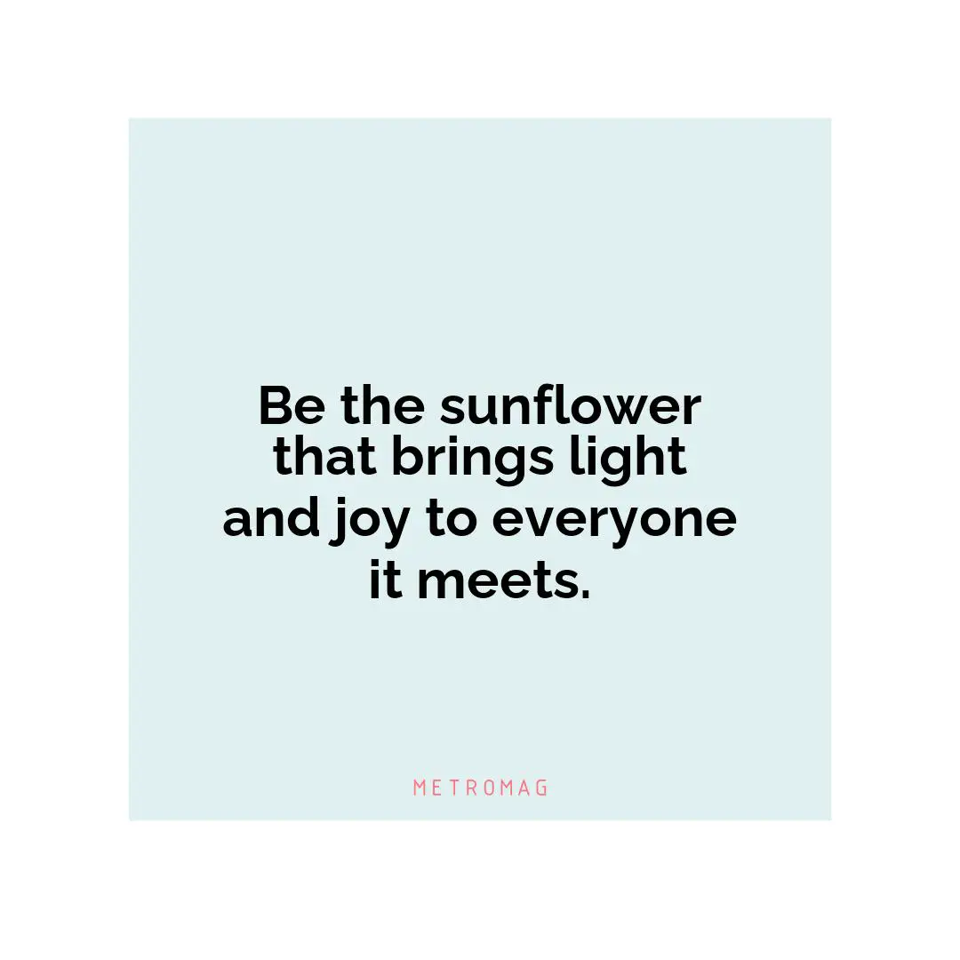 Be the sunflower that brings light and joy to everyone it meets.