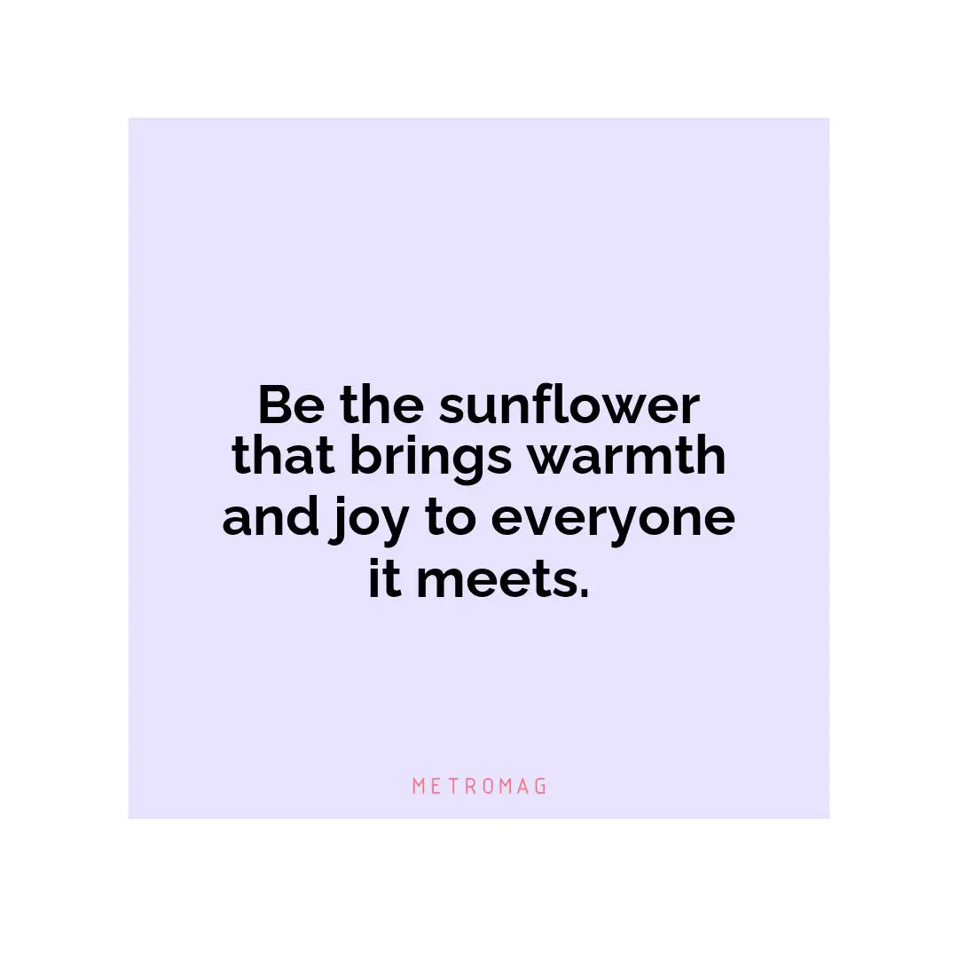 Be the sunflower that brings warmth and joy to everyone it meets.