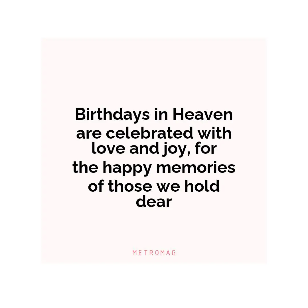 Birthdays in Heaven are celebrated with love and joy, for the happy memories of those we hold dear