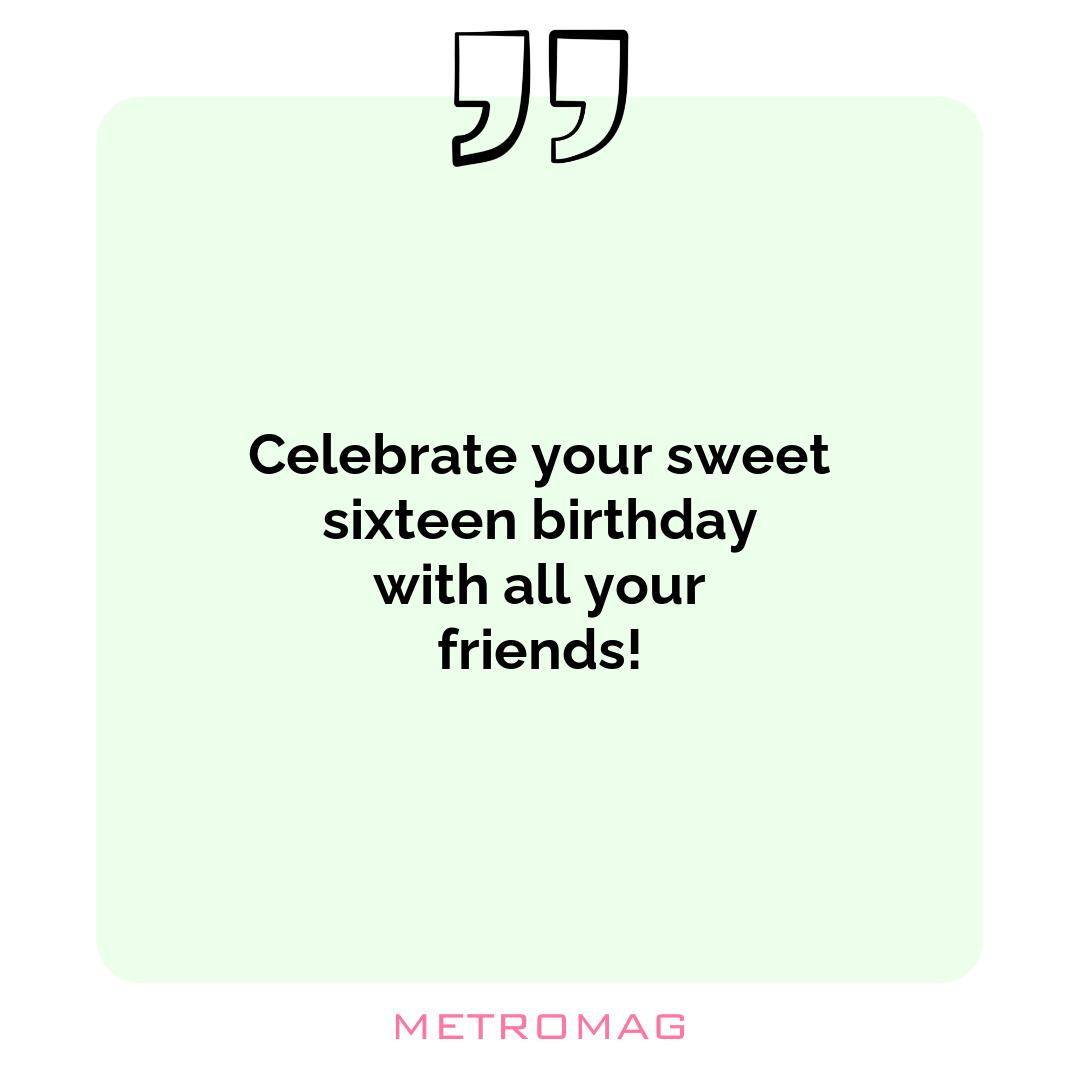 Celebrate your sweet sixteen birthday with all your friends!