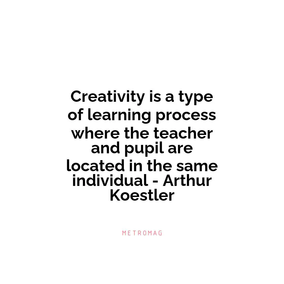 Creativity is a type of learning process where the teacher and pupil are located in the same individual - Arthur Koestler