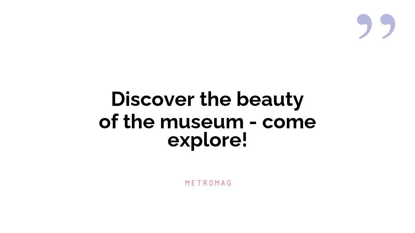Discover the beauty of the museum - come explore!