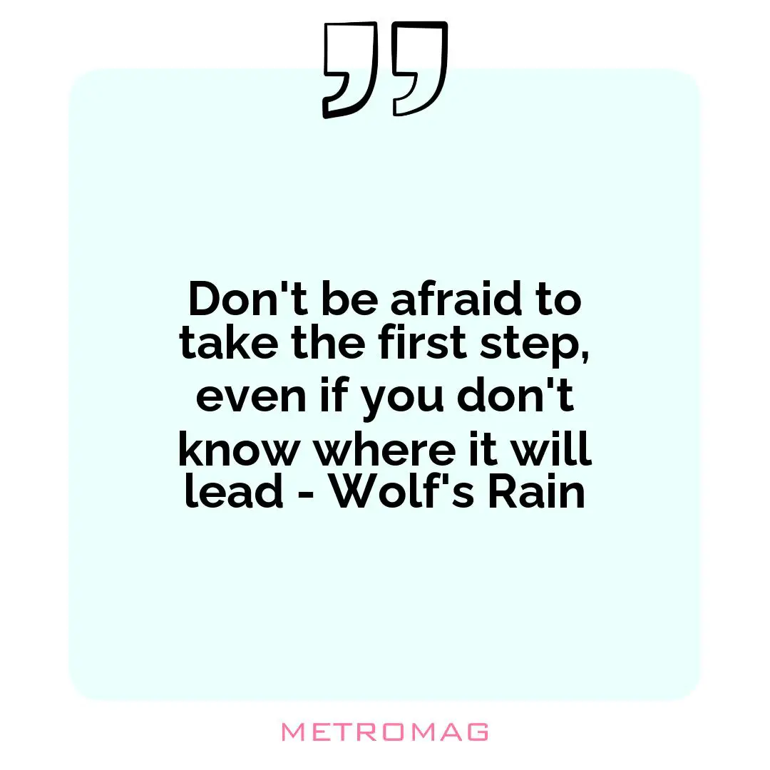 Don't be afraid to take the first step, even if you don't know where it will lead - Wolf's Rain