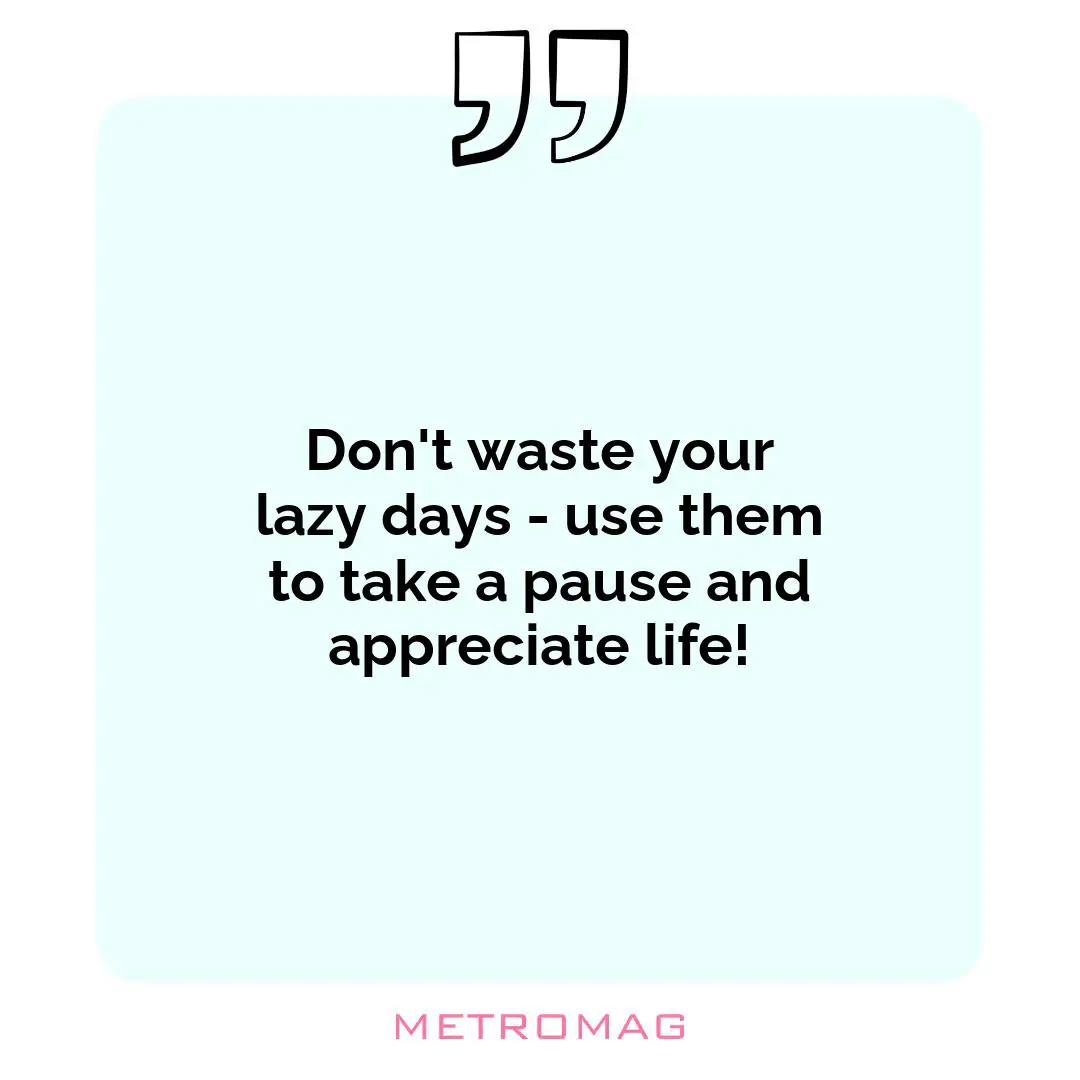 Don't waste your lazy days - use them to take a pause and appreciate life!