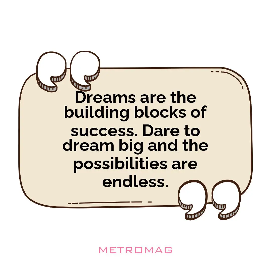 Dreams are the building blocks of success. Dare to dream big and the possibilities are endless.