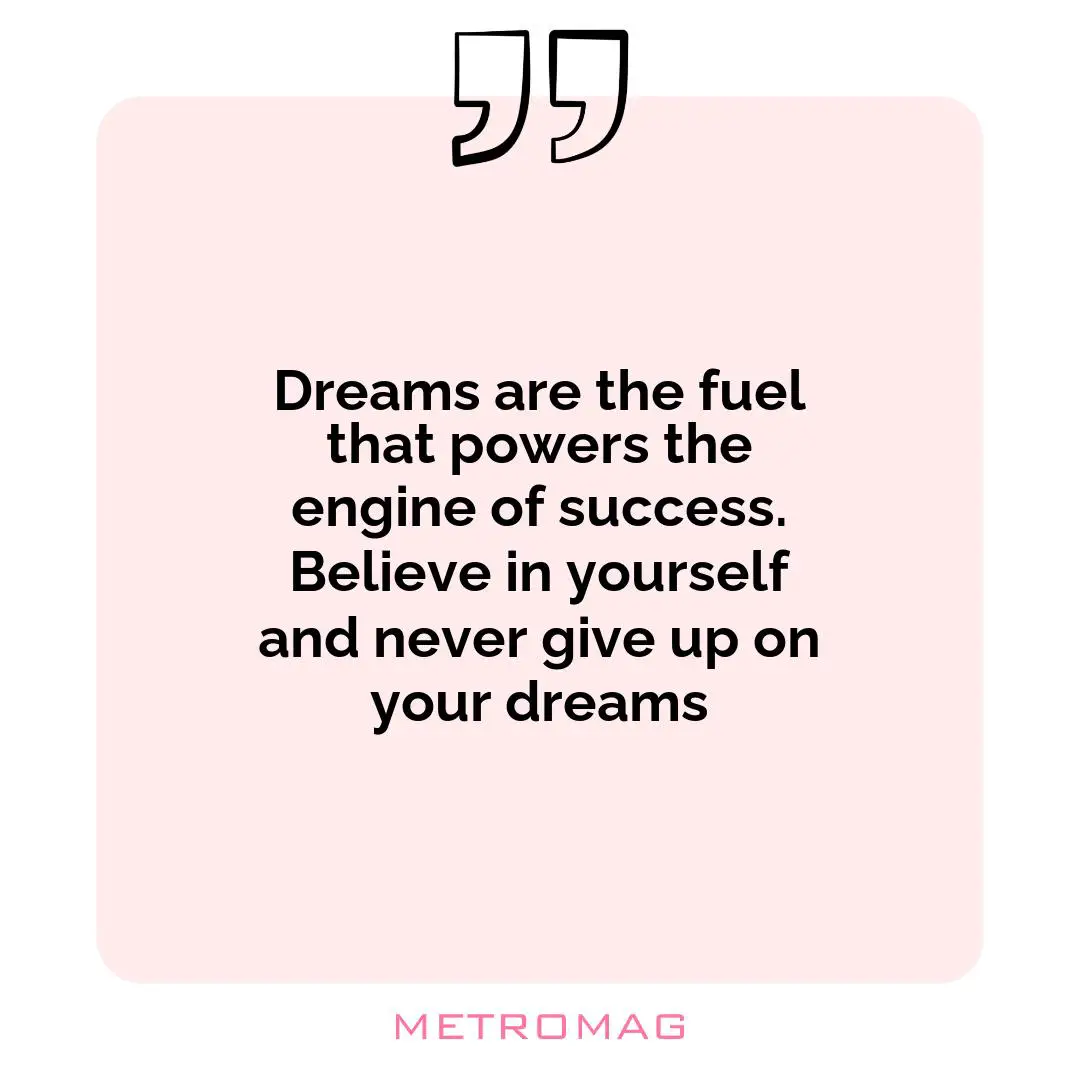 Dreams are the fuel that powers the engine of success. Believe in yourself and never give up on your dreams