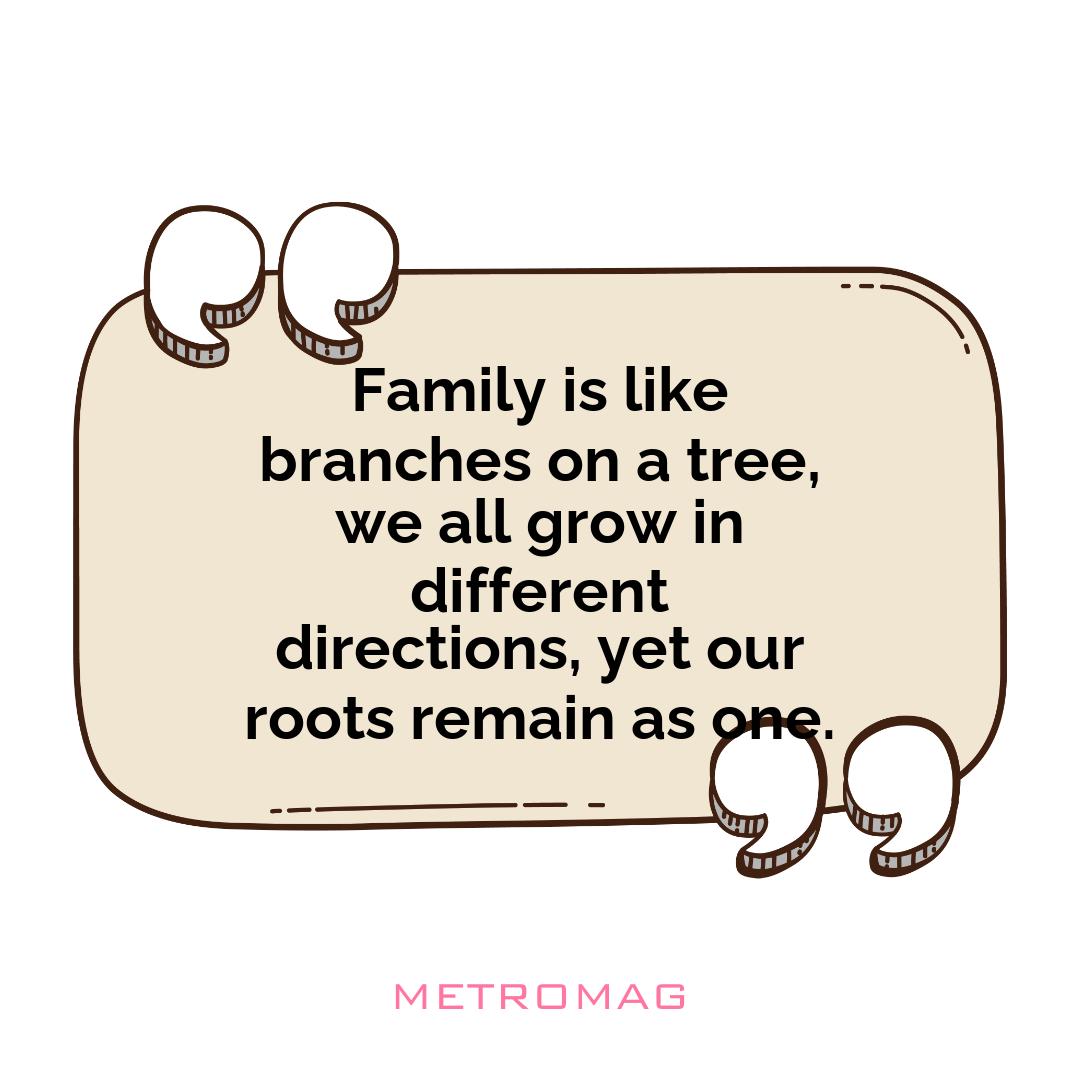 Family is like branches on a tree, we all grow in different directions, yet our roots remain as one.
