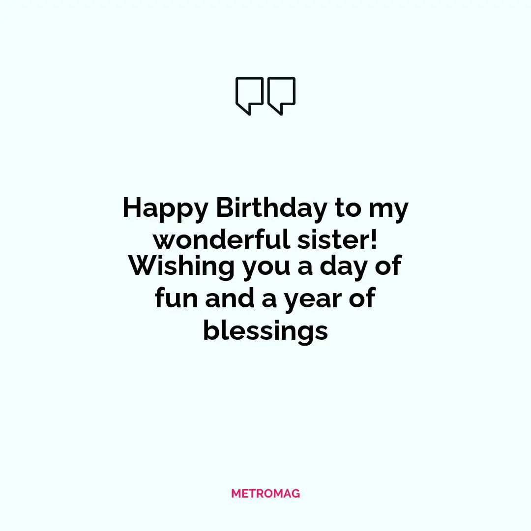 Happy Birthday to my wonderful sister! Wishing you a day of fun and a year of blessings