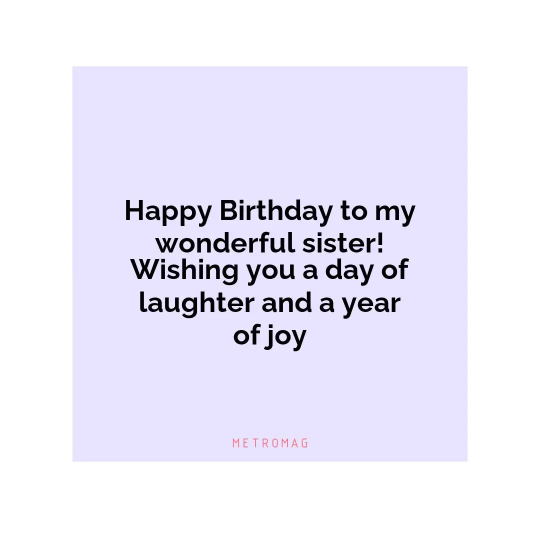 Happy Birthday to my wonderful sister! Wishing you a day of laughter and a year of joy
