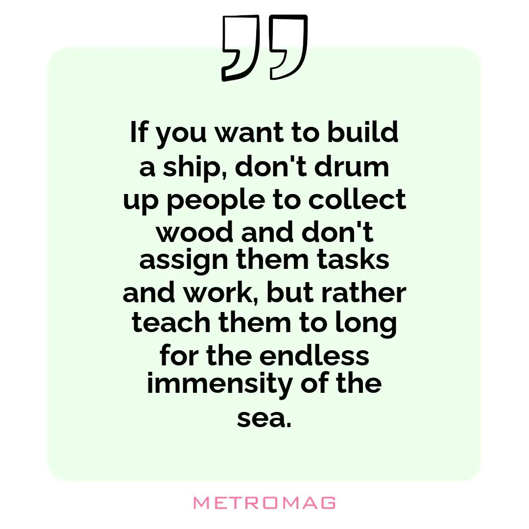 If you want to build a ship, don't drum up people to collect wood and don't assign them tasks and work, but rather teach them to long for the endless immensity of the sea.
