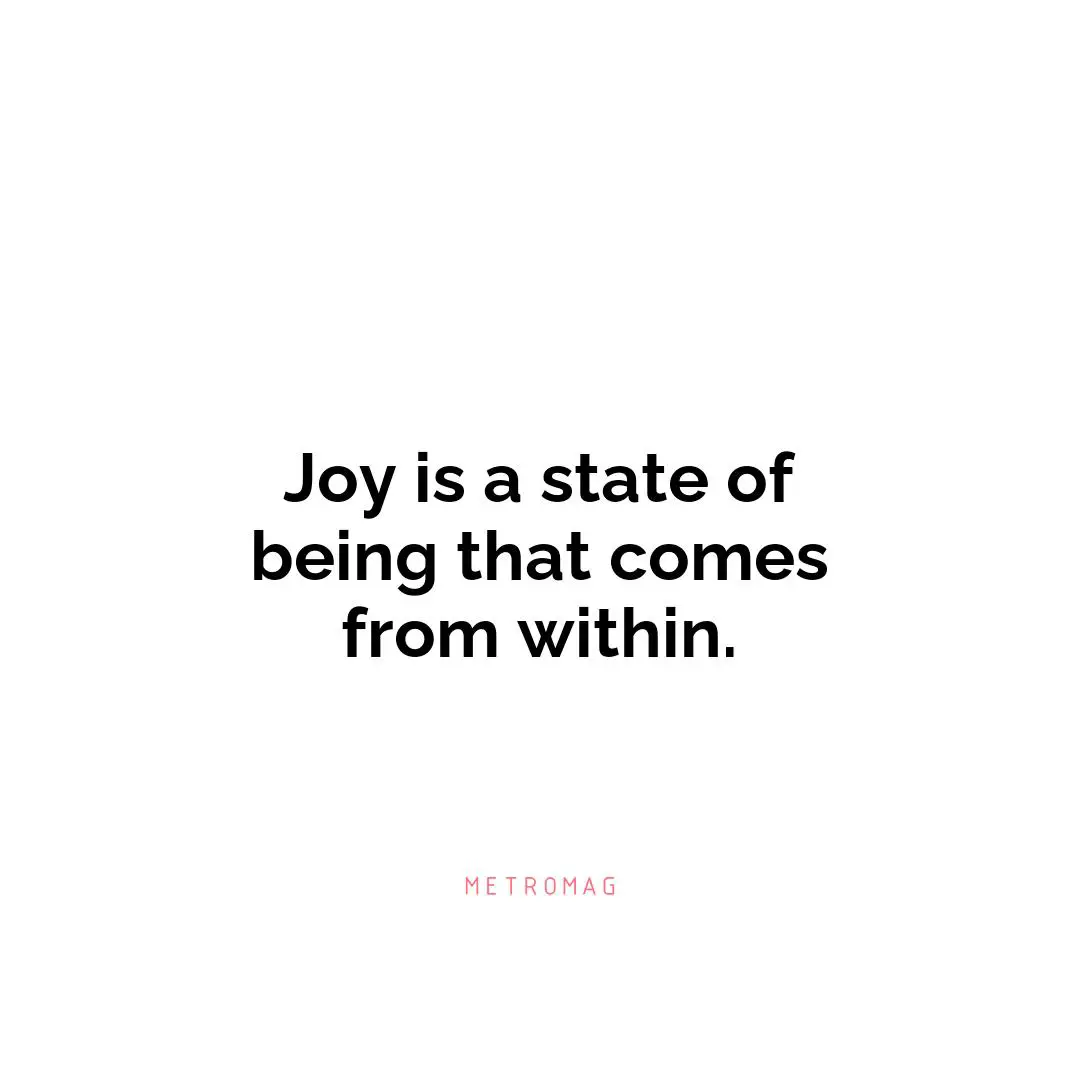Joy is a state of being that comes from within.