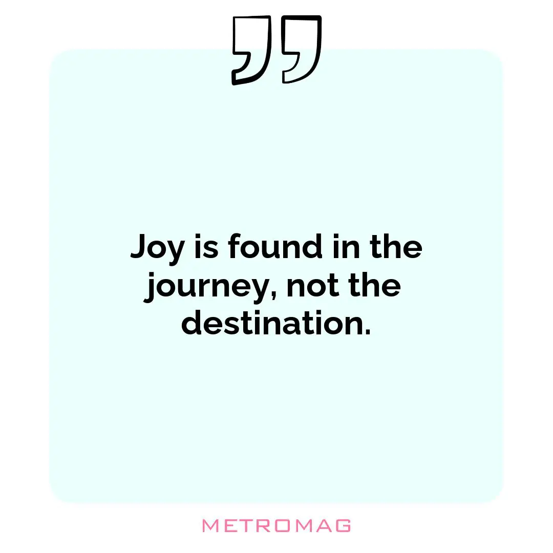 Joy is found in the journey, not the destination.