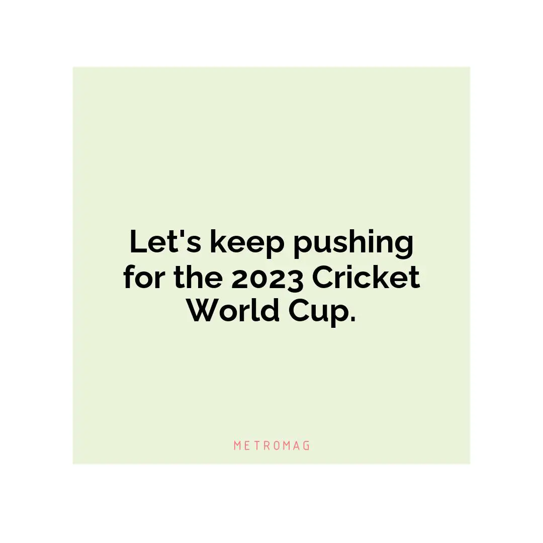 Let's keep pushing for the 2023 Cricket World Cup.