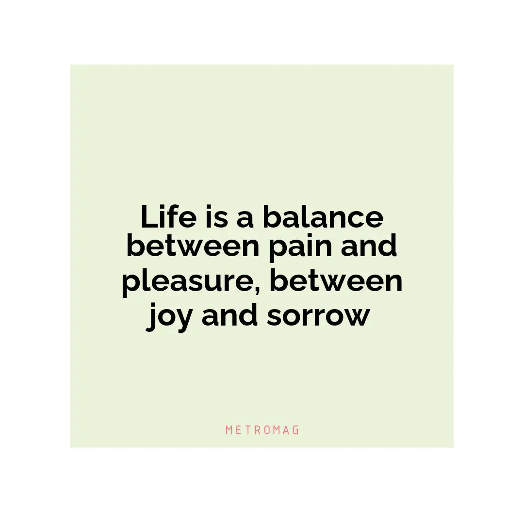 Life is a balance between pain and pleasure, between joy and sorrow