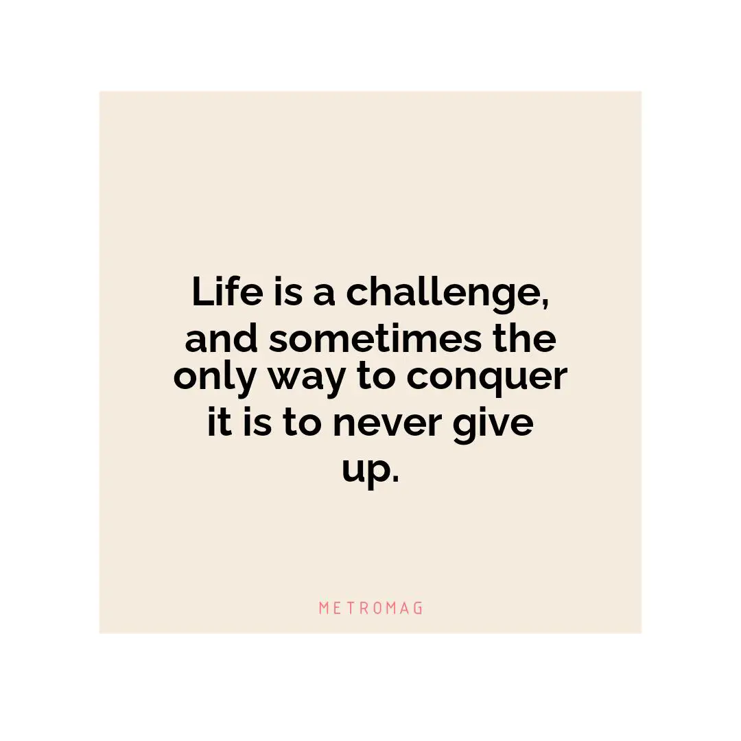 Life is a challenge, and sometimes the only way to conquer it is to never give up.