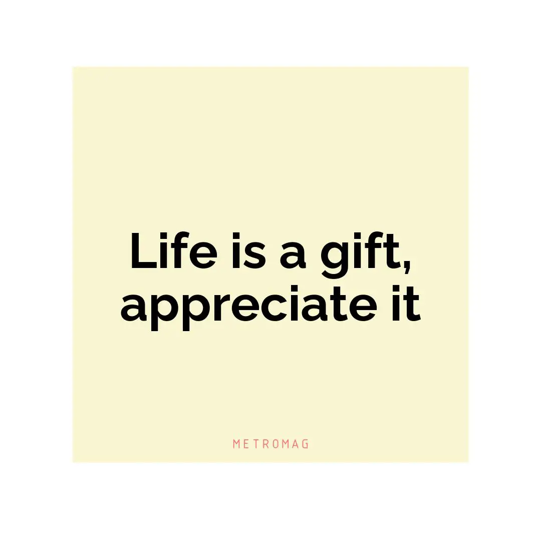 Life is a gift, appreciate it