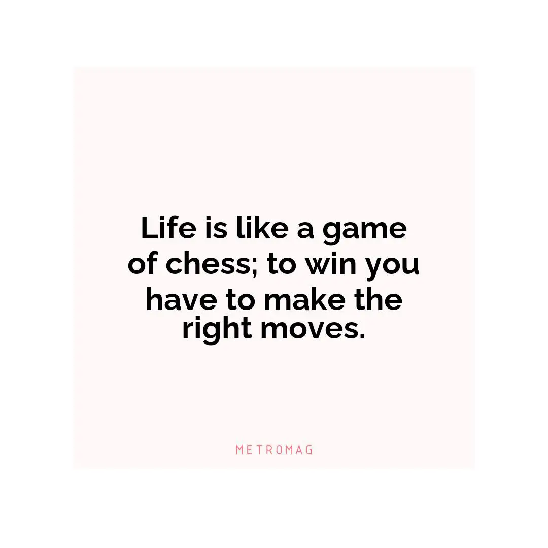 Life is like a game of chess; to win you have to make the right moves.