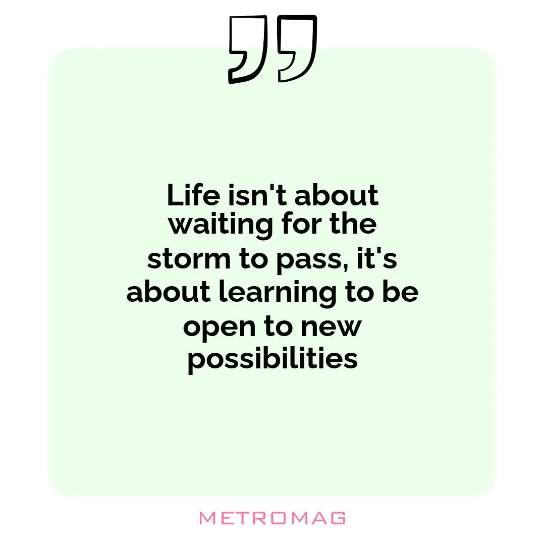 Life isn't about waiting for the storm to pass, it's about learning to be open to new possibilities