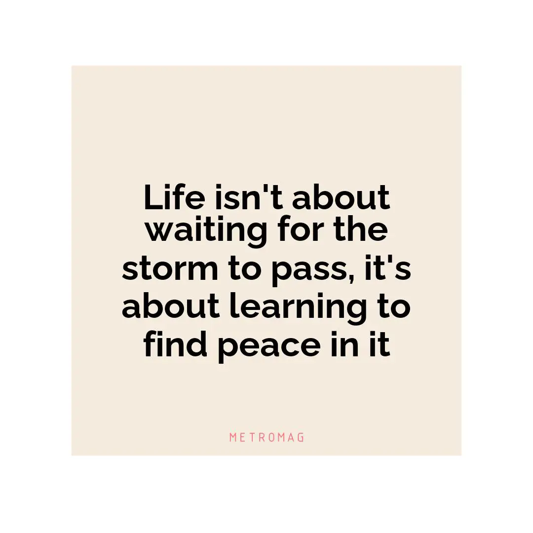 Life isn't about waiting for the storm to pass, it's about learning to find peace in it