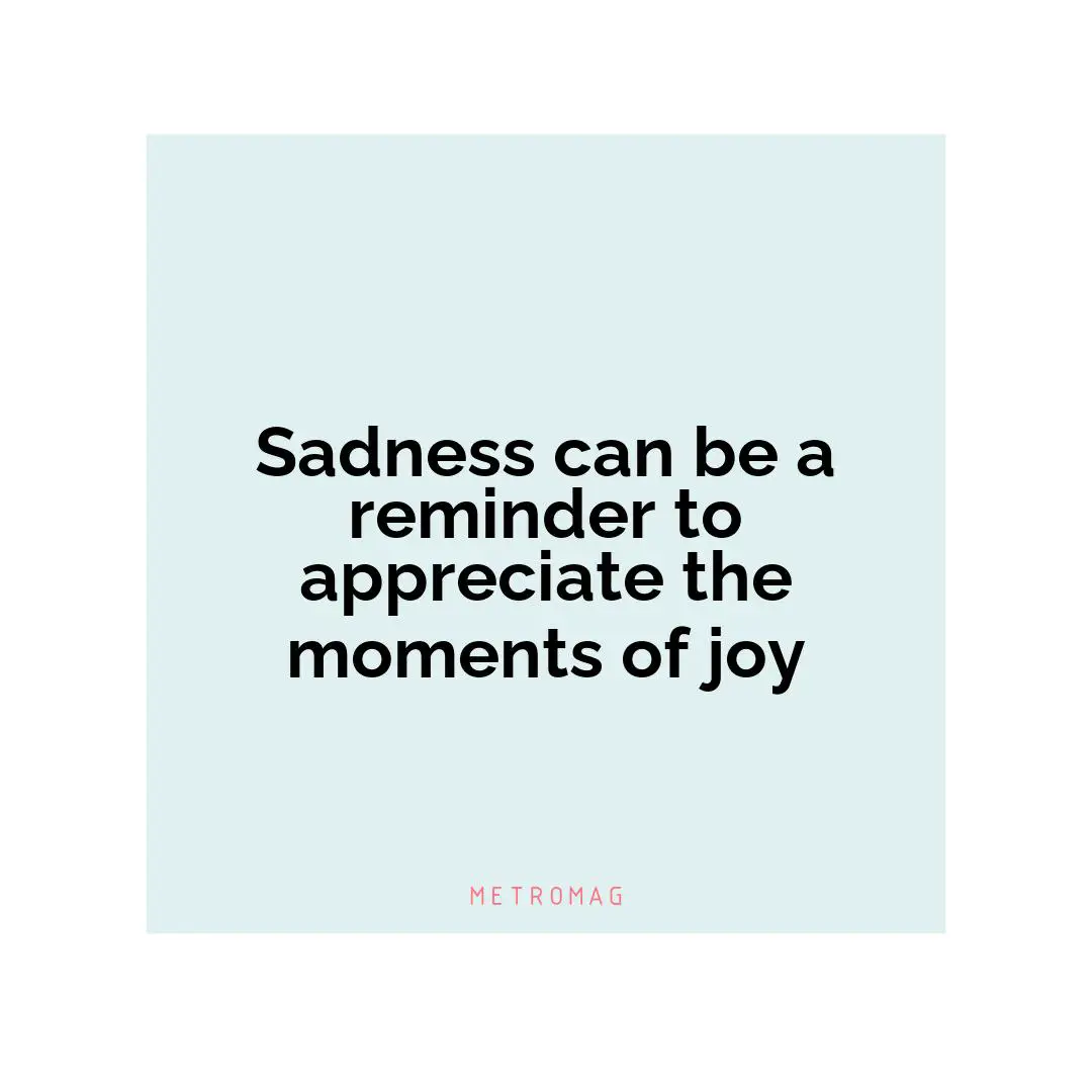 Sadness can be a reminder to appreciate the moments of joy
