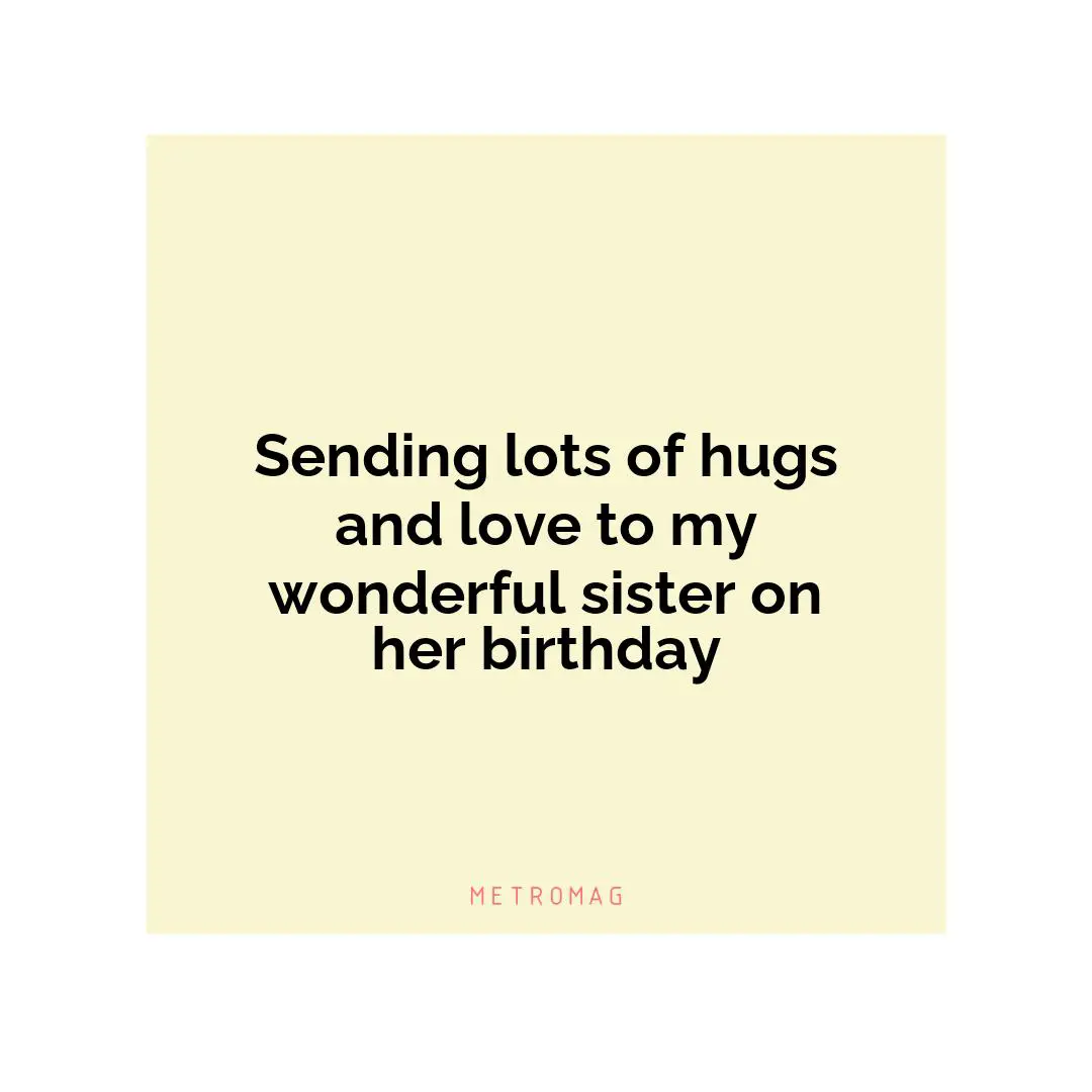 Sending lots of hugs and love to my wonderful sister on her birthday