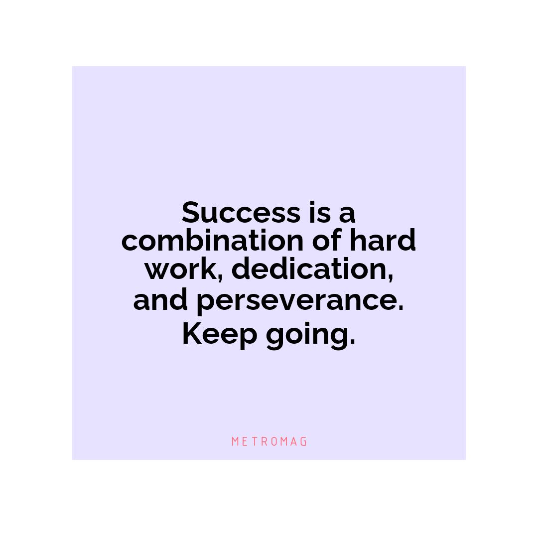 Success is a combination of hard work, dedication, and perseverance. Keep going.