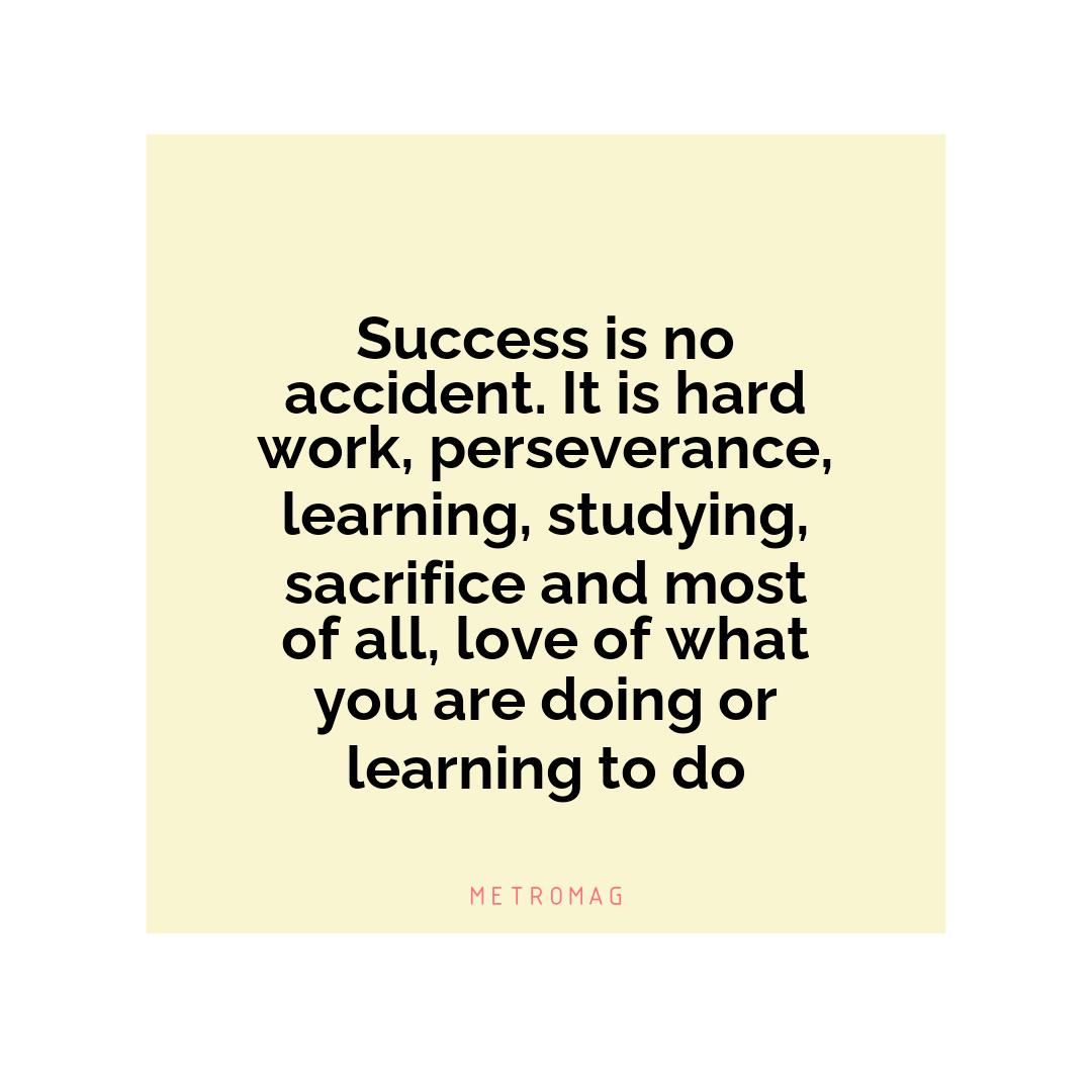 Success is no accident. It is hard work, perseverance, learning, studying, sacrifice and most of all, love of what you are doing or learning to do