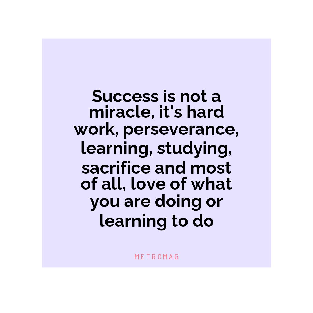 Success is not a miracle, it's hard work, perseverance, learning, studying, sacrifice and most of all, love of what you are doing or learning to do