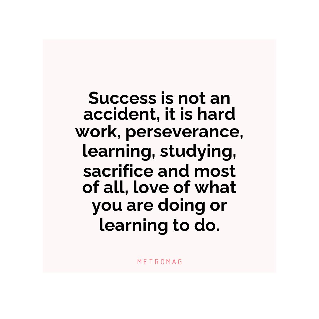 Success is not an accident, it is hard work, perseverance, learning, studying, sacrifice and most of all, love of what you are doing or learning to do.