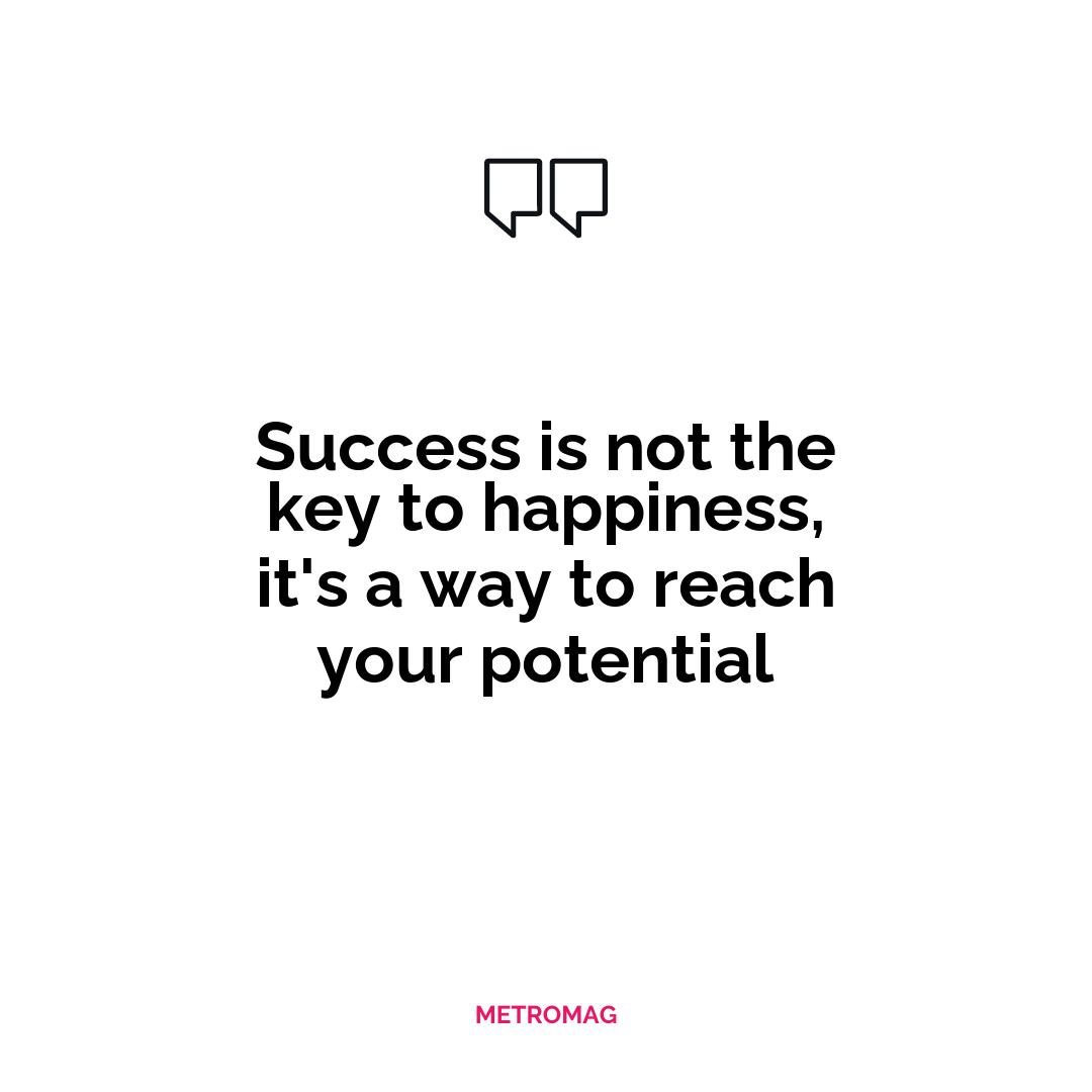 Success is not the key to happiness, it's a way to reach your potential