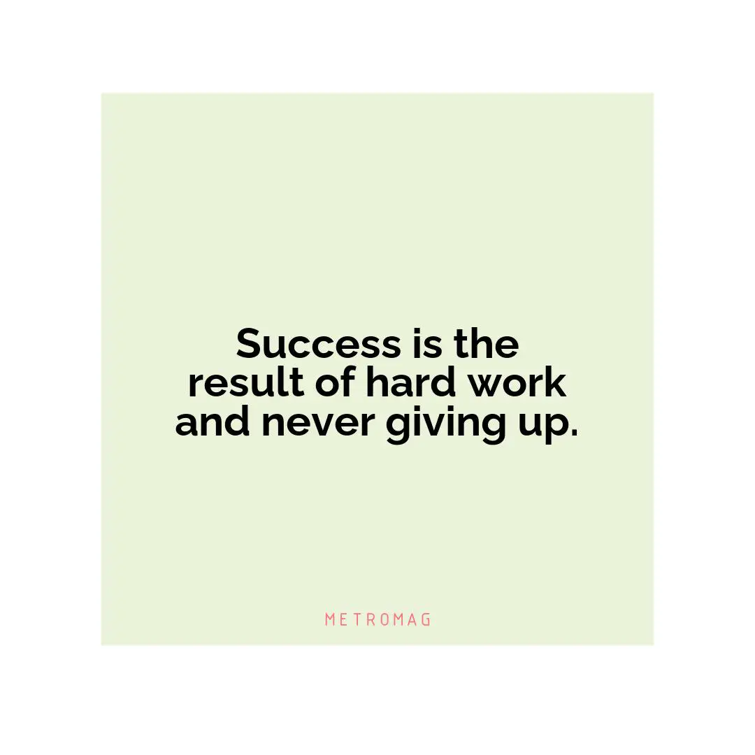 Success is the result of hard work and never giving up.