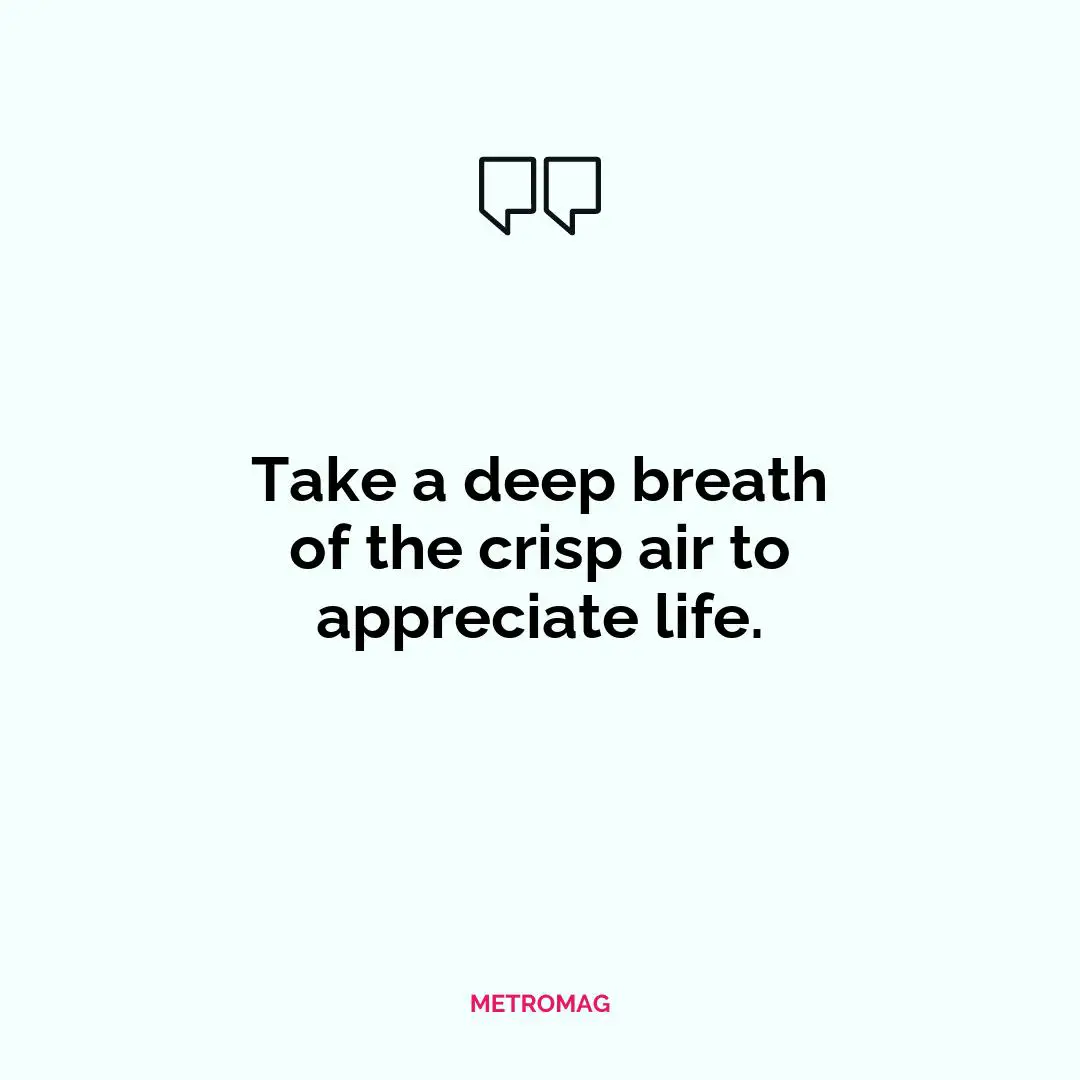 Take a deep breath of the crisp air to appreciate life.