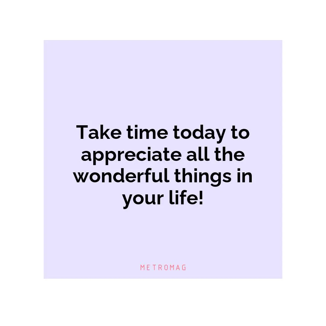 Take time today to appreciate all the wonderful things in your life!