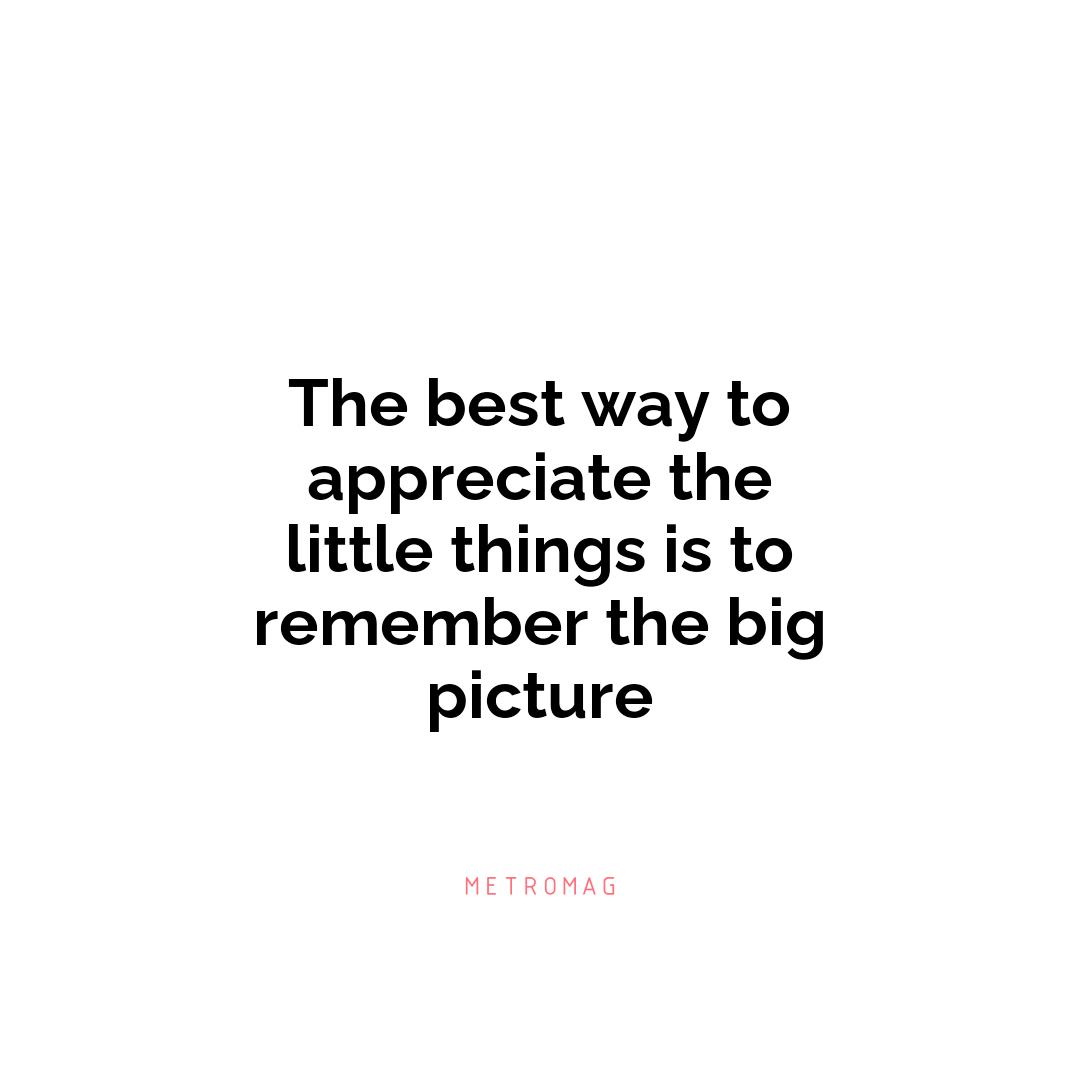 The best way to appreciate the little things is to remember the big picture