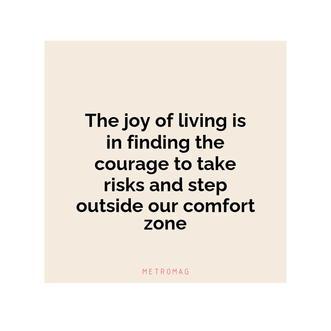 The joy of living is in finding the courage to take risks and step outside our comfort zone