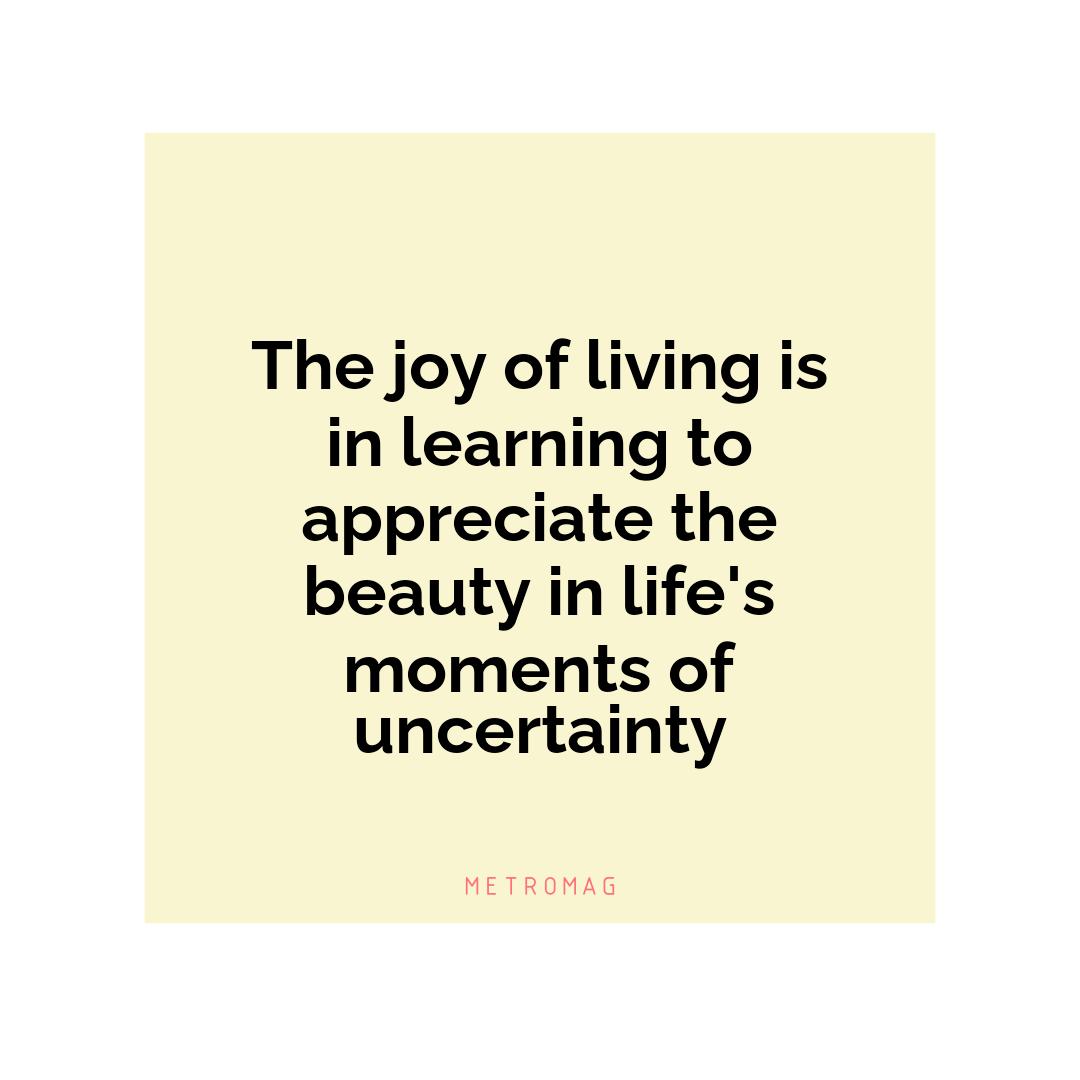 The joy of living is in learning to appreciate the beauty in life's moments of uncertainty